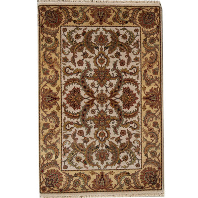 Tapis ivoire et or noué à la main de qualité supérieure Trinity