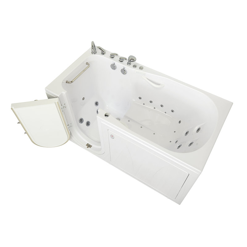 Ella Shak 36"x72" Acrylic Air + Hydro Massage + Foot Massage Walk-In Bathtub, Left Outward Swing Door, 5 Piece Fast Fill Faucet, 2" Dual Drain