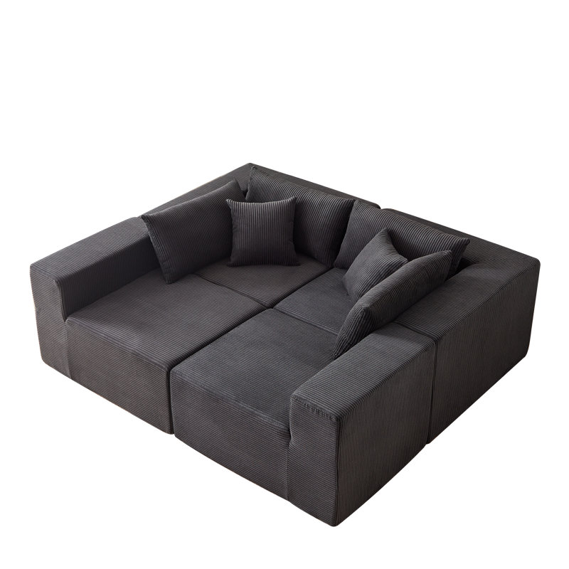Riaan Modular Boneless Sectional Sofa, Black Corduroy