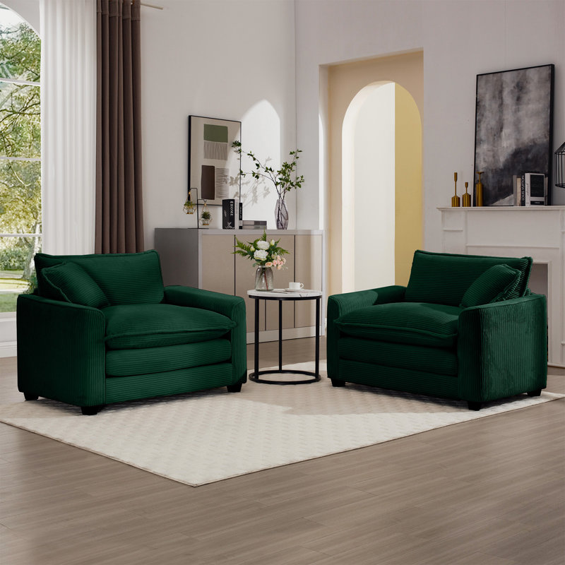 Fauteuil en velours côtelé 2 pièces, Velours côtelé vert