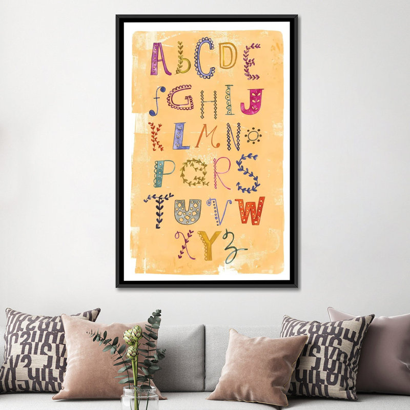« alphabet », art textuel sur toile tendue, H 60 po x l 40po x P 1,5 po, Pas de tapis, Toile tendue