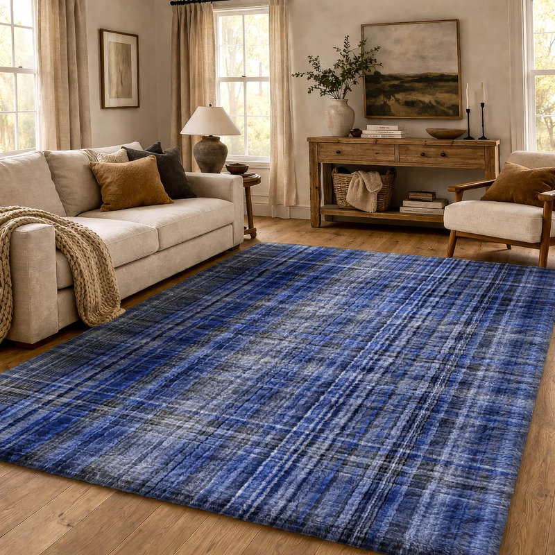 Tapis à carreaux de qualité supérieure lavable à la machine Dream Shag ADS541, Navy, 10' x 14'