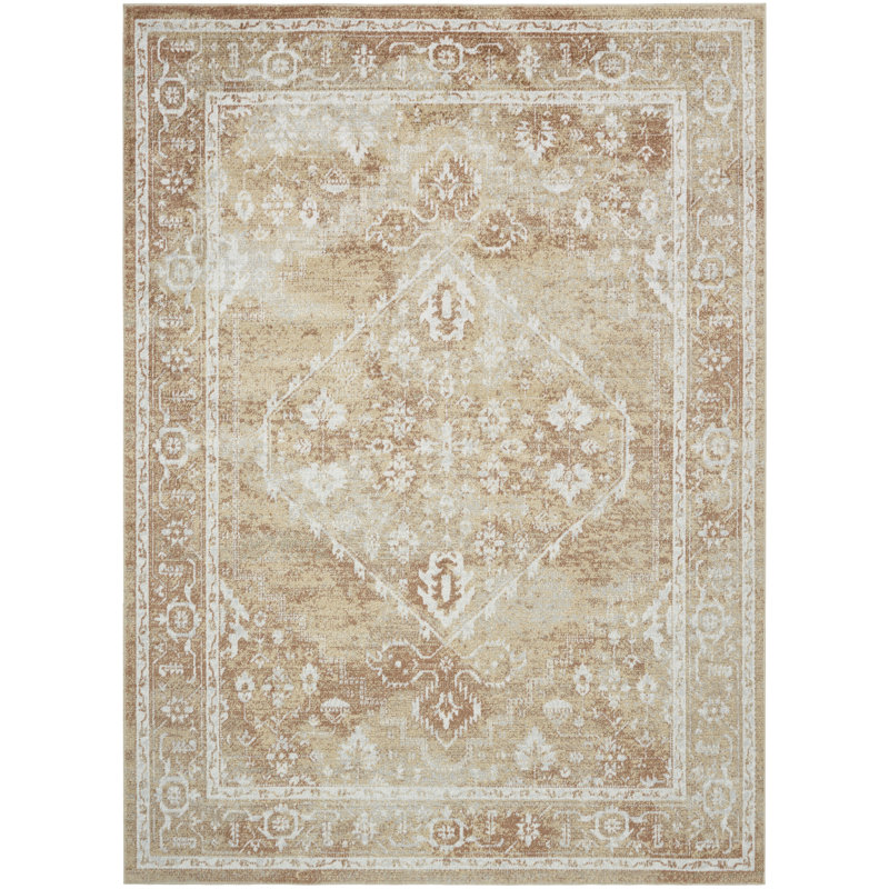 Bungalow Rose Newfields Machine Washable Rust Multicolor Vintage Indoor Rug, Rectangle 4' x 6'