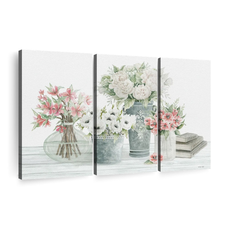 «Farmhouse Florals», 3 pièces sur toile, H 20 po x l 33 po x P 1,25 po