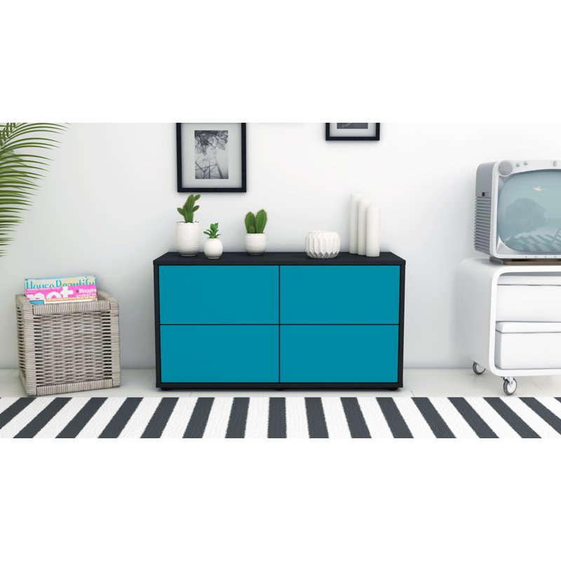 Hassan 92 cm W Chest of Drawers, Black/Dark Blue
