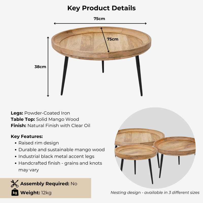 Sitkin Round Coffee Table Large, 38cm H x 75cm L x 75cm W