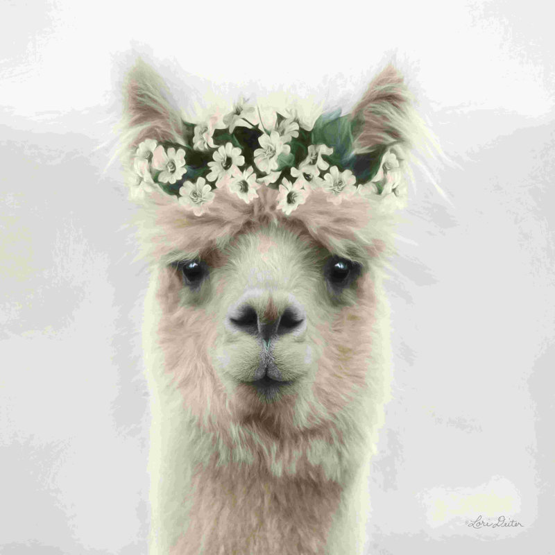 «Alpaca with Flowers» par Lori Deiter, peinture, H 30 po x l 30 po, Non, Toile tendue