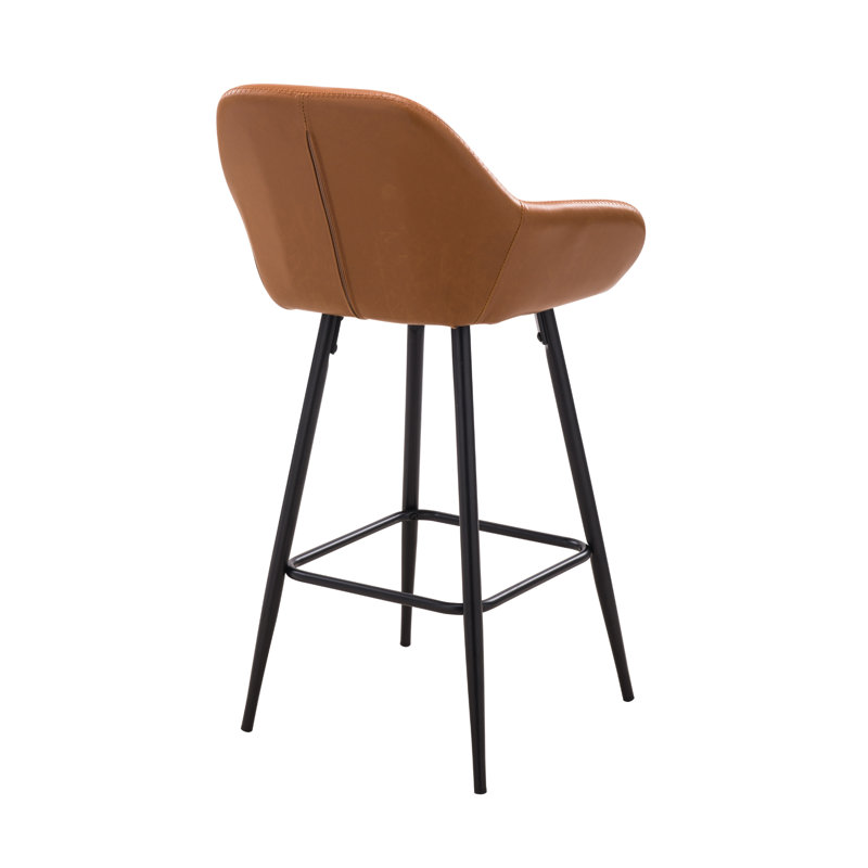 Upholstered Counter Height Bar Stool With Arms - Faux Leather Seat With Powder-Coated Metal Legs, Tan