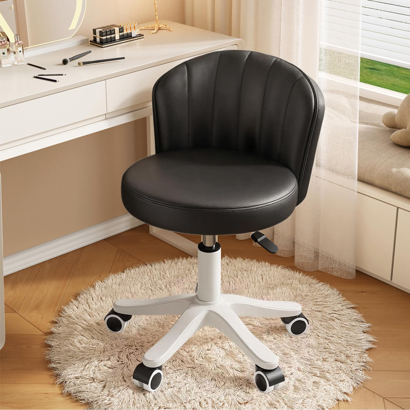 Chaise de coiffeuse ronde sans accoudoirs, pivotante et réglable en hauteur, en cuir PU noir, idéale pour un travail de type spa.