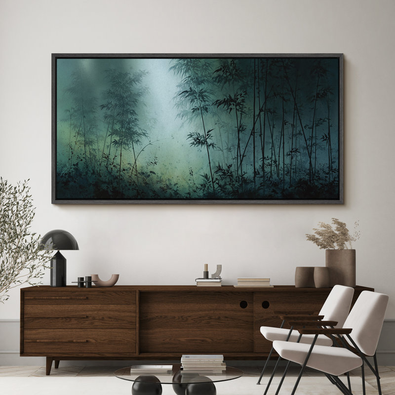 «Blue Bamboo Forest at Dusk», impression sur toile encadrée pour décor zen et asiatique, Noir, H 30 po x l 60 po