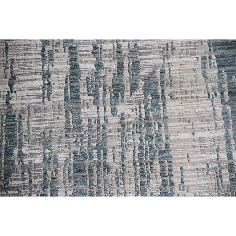 Tapis rectangulaire en laine / viscose noué à la main bleu / gris, Rectangle 9 pi x 12 pi