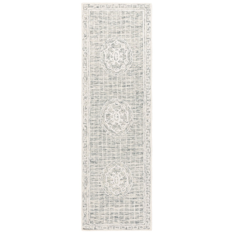 Fernet Ebony Hand Tufted Wool & Cotton Damask Rug, Runner 2'3" x 8'