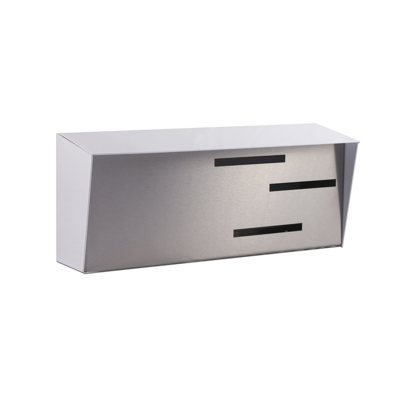 Wall Mount White & Silver Mid Century Modern Mailbox, White/Silver