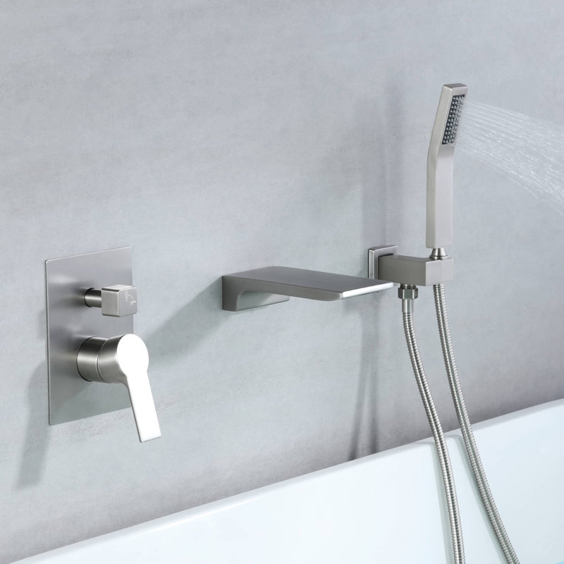 1 Handle Wall Roman Tub Faucet with Diverter, Brushed Nickel