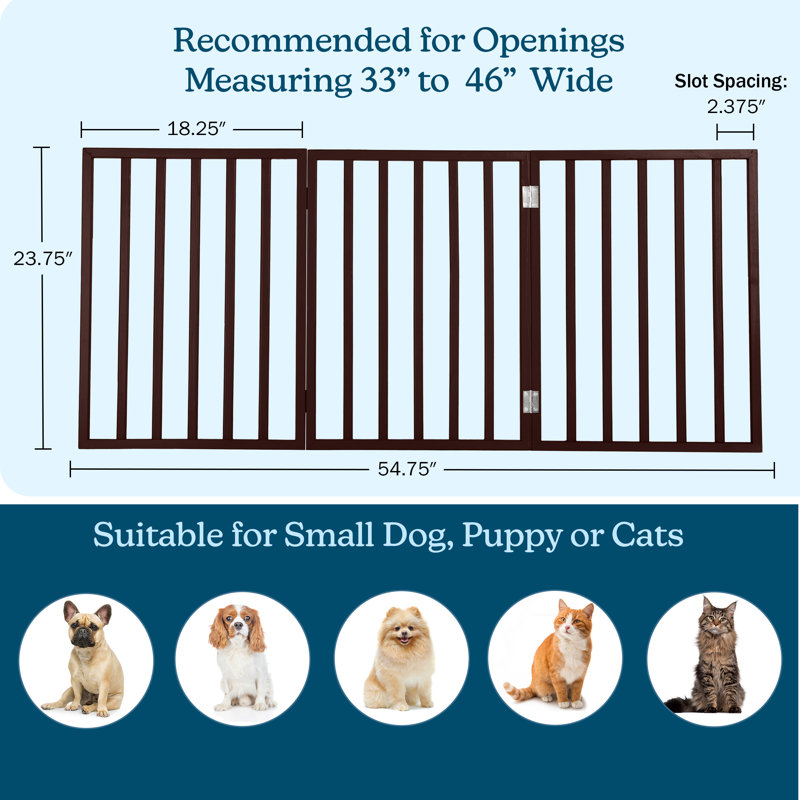 Barrière pour animaux de compagnie pliable en bois à 3 panneaux pour chien et chat, barrière de sécurité intérieure autoportante en accordéon de 54 po x 24 po pour les portes, les escaliers et les couloirs, aucun outil nécessaire, barrière pour animaux de compagnie par PETMAKER (brun)