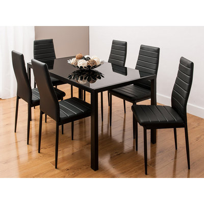 Noir en verre contemporary 7 pièces rectangulaire Dining Table Set