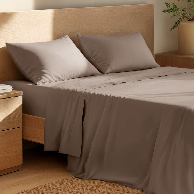 Ensemble de draps 100% coton percale, Ensemble de draps pour lit simple TG avec une taie, Taupe