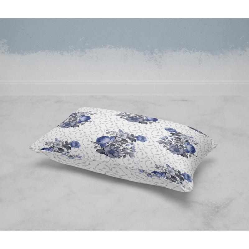 Flower and Knop  Rectangular Throw Pillow, Blue/Gray