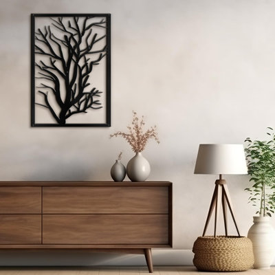 Bare Winter Tree Minimalist Modern Abstract Wall Accent Sculpture Hanging Decoration Metal Wall Decor
