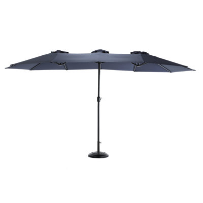 14.8 Ft Double Sided Patio Umbrella - Navy Blue. Powerful Shading, 100% . Crank Open/close For Garden, Backyard And Poolside Use Rectangular Outdoor Navy. Canopy, Steel Ribs. Backyard, Lawn Shelter