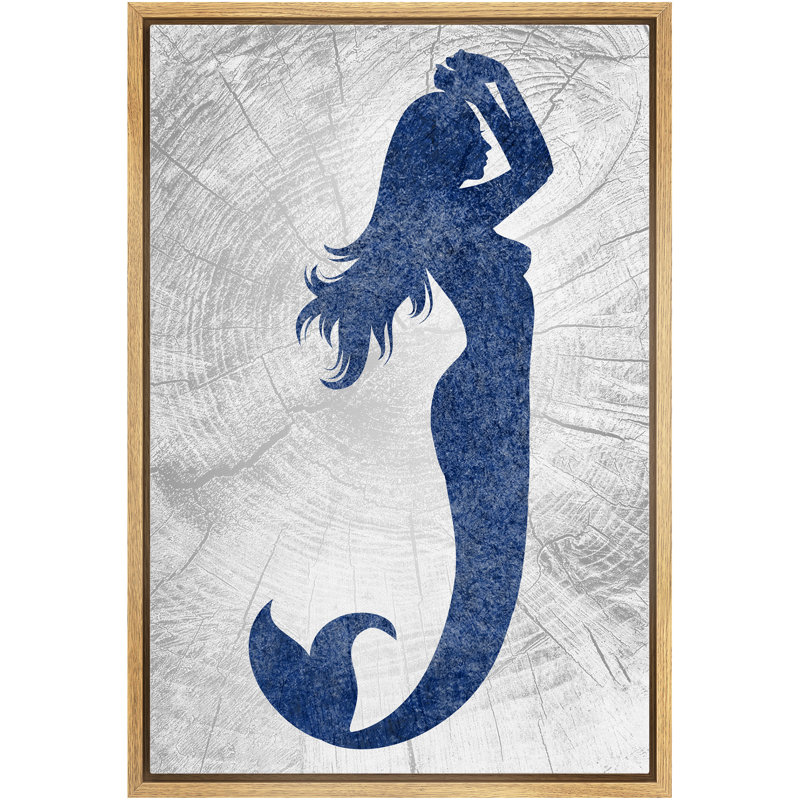 «Mermaid With Hands Raise Contre Graphite» - Reproduction sur toile flottante, H 24 po x l 16 po x P 1,5 po, Encadrement brun