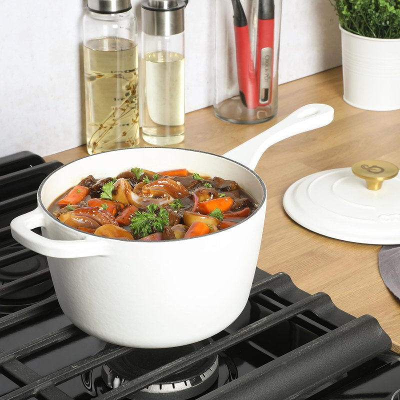 Matte White 3 Qt Enameled Cast Iron Sauce Pan with Lid