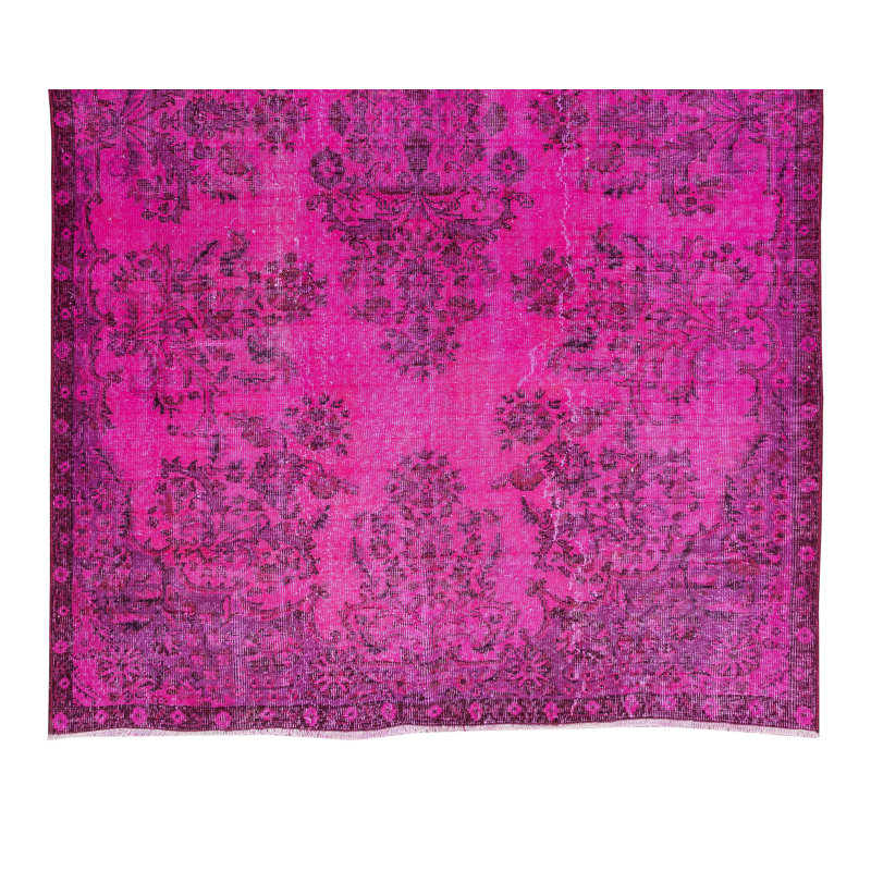 Bungalow Rose 5.7x9.5 Ft Hot Pink Color Over-Dyed Rug with Floral ...