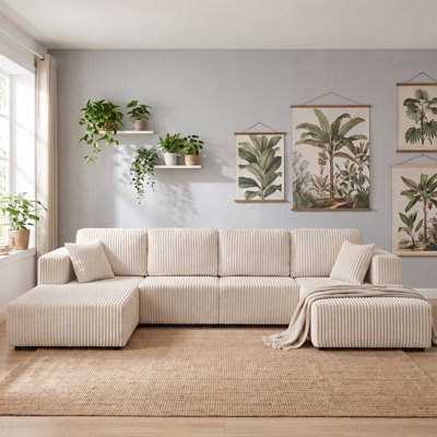 U-Shaped Modular Sectional Sofa with Corduroy Upholstery, Extra-Spacious Deep Seating & Compact Storage – Compressed Sleeper Couch for Living Room, Bedroom, and Guest Spaces