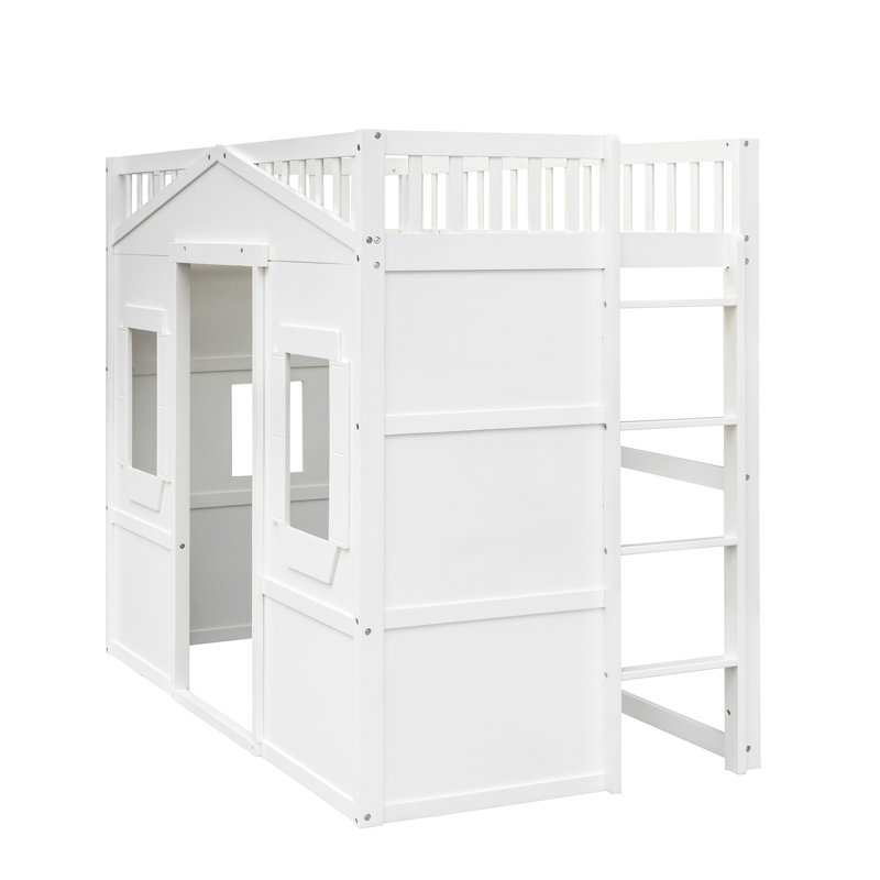 Lit mezzanine avec lit simple en bois massif blanc et chambre à coucher élégante, cadre relaxant la nuit, Lit simple, Blanc
