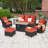 7 - Person Patio Furniture Set with Swivel Rocker, Outdoor Wicker Rattan Seating Group with Cushions, All Weather Sofa Conversation Set with Fire Pit Table for Garden Backyard-1188283243