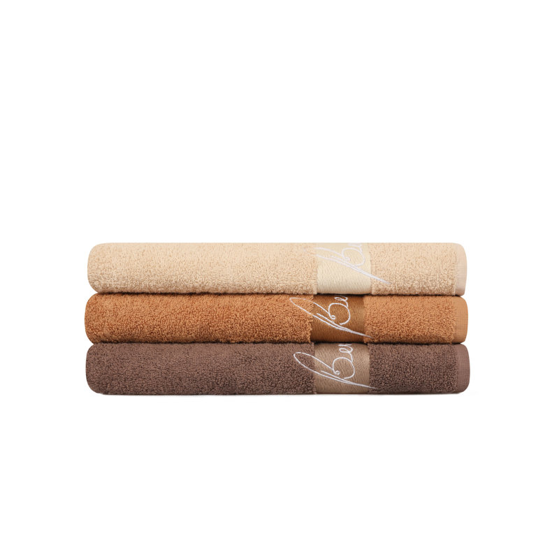 Ensemble de serviettes 3 pièces 100% coton, Crème / caramel / brun, Serviette de bain - paquet de 3