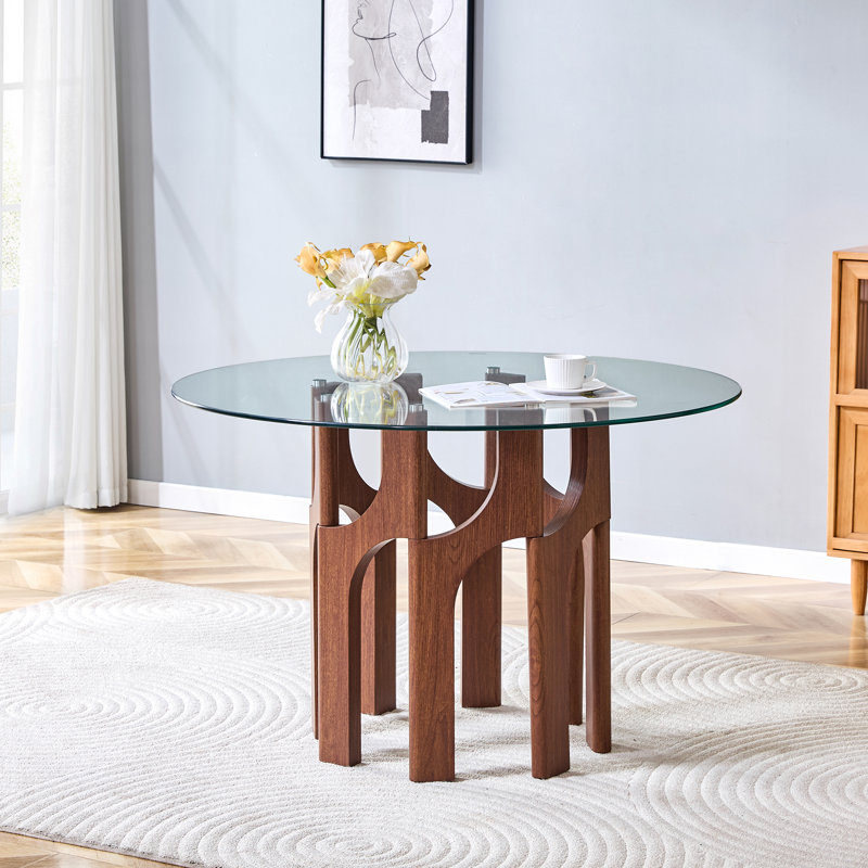 Table de salle à manger compacte et moderne, base en MDF noyer, idéale pour les petits espaces