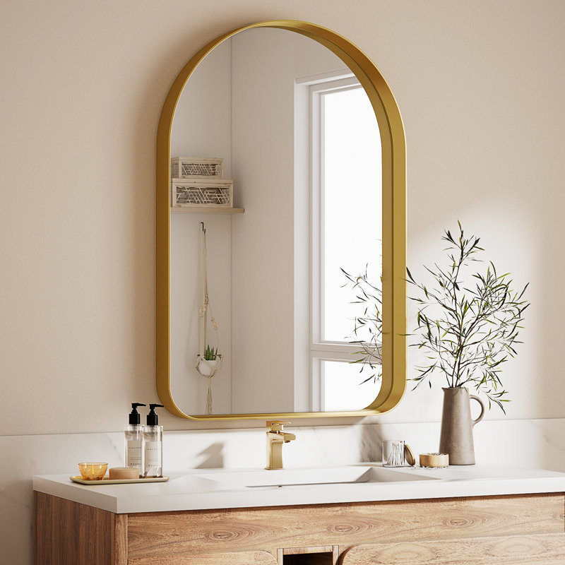 Miroir mural arqué pour salle de bain, Or, 38 po x 26 po