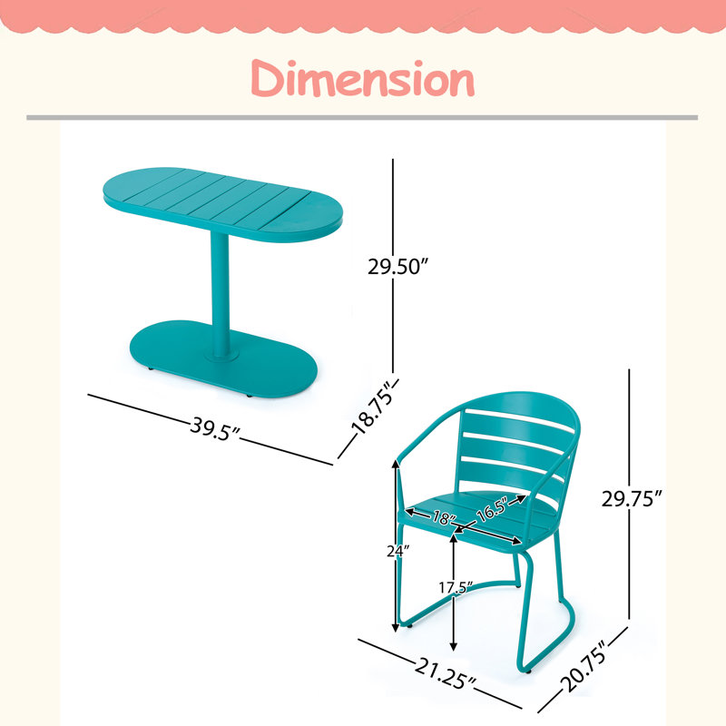 BISTRO SET，STURDY STRUCTURE, Teal