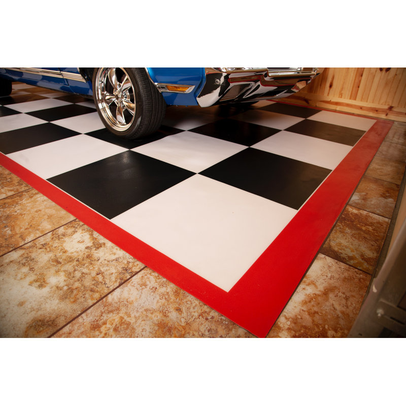 Rouleau de plancher de garage imagé, Bordure rouge, L 5 pi x l 10 pi
