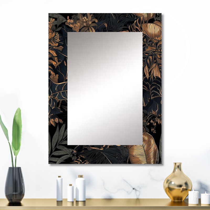 Feuille d'or tropicale sérénade III - grand miroir de feuilles, décor de miroir mural traditionnel unique, impression d'art en métal