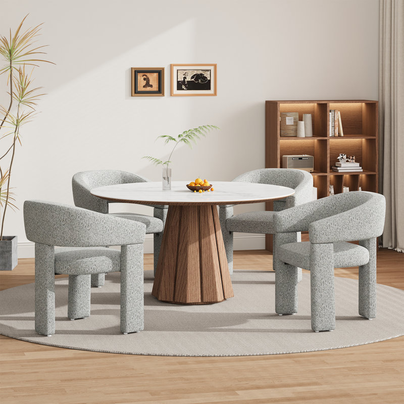 Upholstered Barrel Dining Arm Chair, Grey