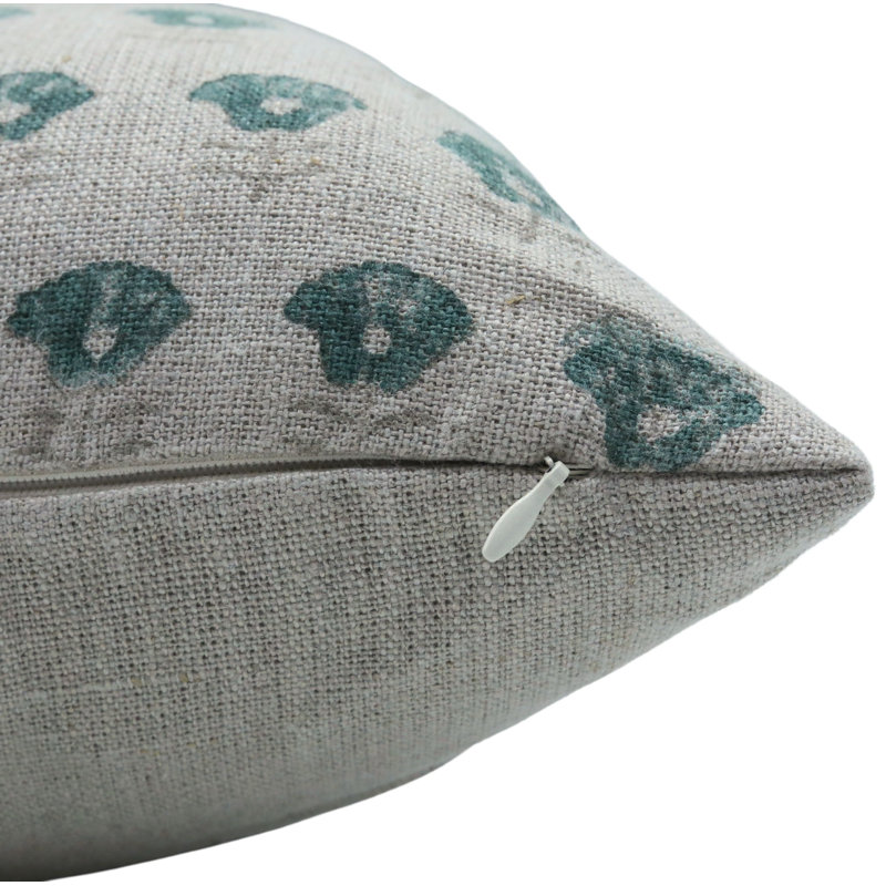 Housse de coussin Traditional Indian Hand Block, coussin floral Ganda, H 18 po x l 18 po, Motif floral vert 1, Carré