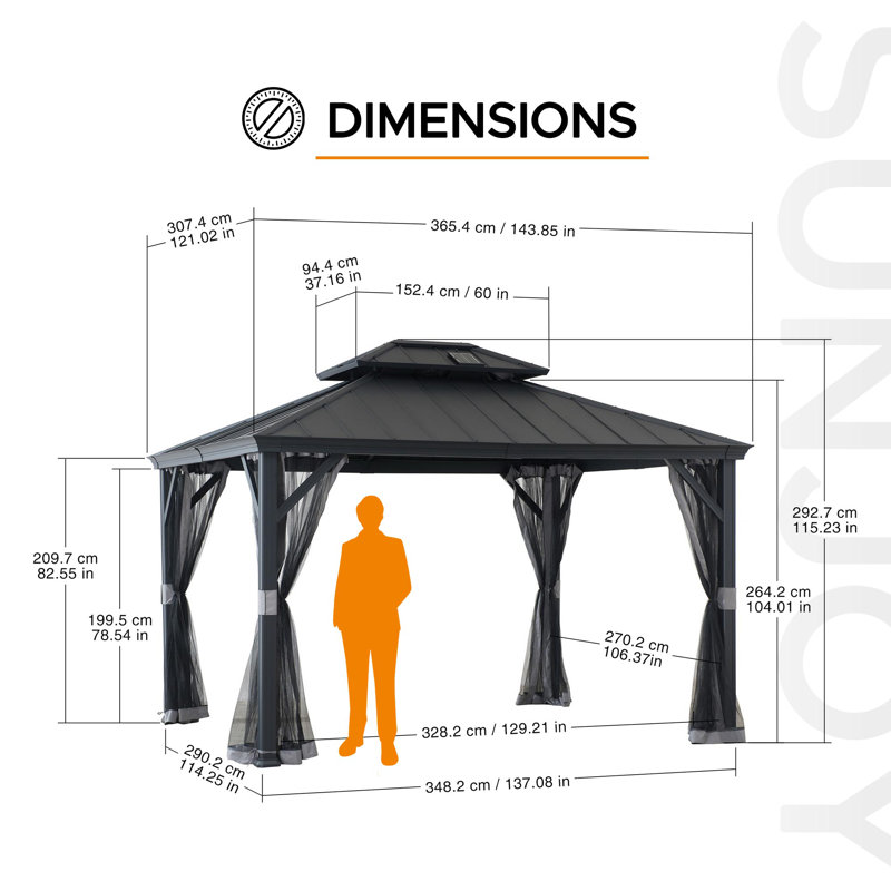 Pavillon de jardin à toit rigide à énergie solaire 10 pi x 12 pi Sunjoy Merston