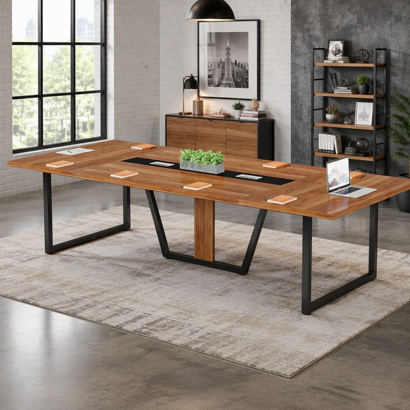 Grande table de conférence, table de réunion de bureau moderne avec pieds en métal