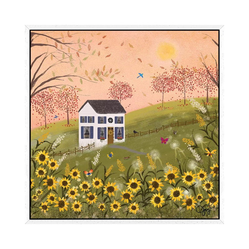 Autumn Pink Sky by Joy Laforme - Painting on Canvas, 66.04cm H x 66.04cm W x 3.81cm D, White Framed