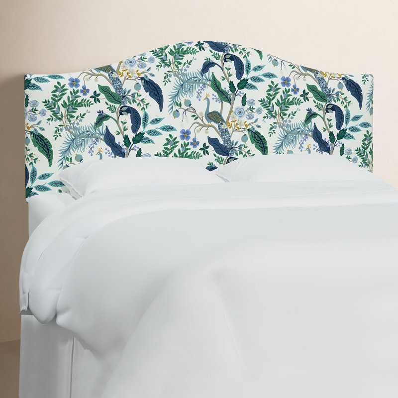 Tête de lit Mayfair, Bleu paon et lin blanc RPC, Grand