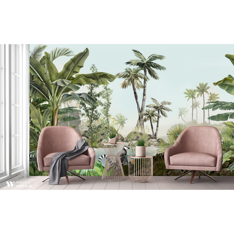 Murale de papier peint paradis tropical, L 792 po x l 122 po, Vert