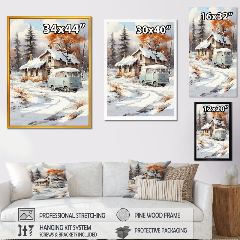 Winter Winter Cottage Retreat 2 - Art mural de voyage en camping, Cadre flottant noir, H 32 po x l 24 po x P 1 po