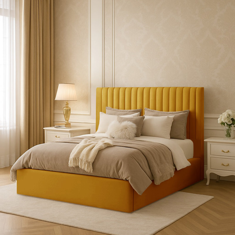 Maletha Upholstered Ottoman Storage Bed, Turmeric, Kingsize (5')