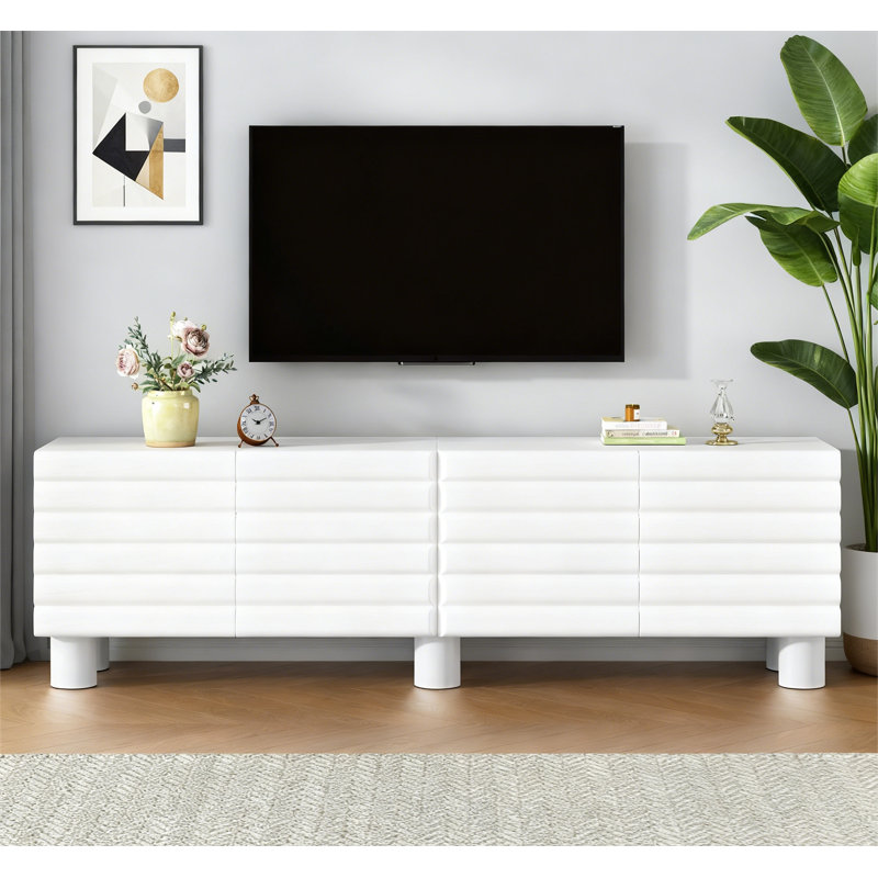 Élégant meuble télé avec porte réglable, Blanc