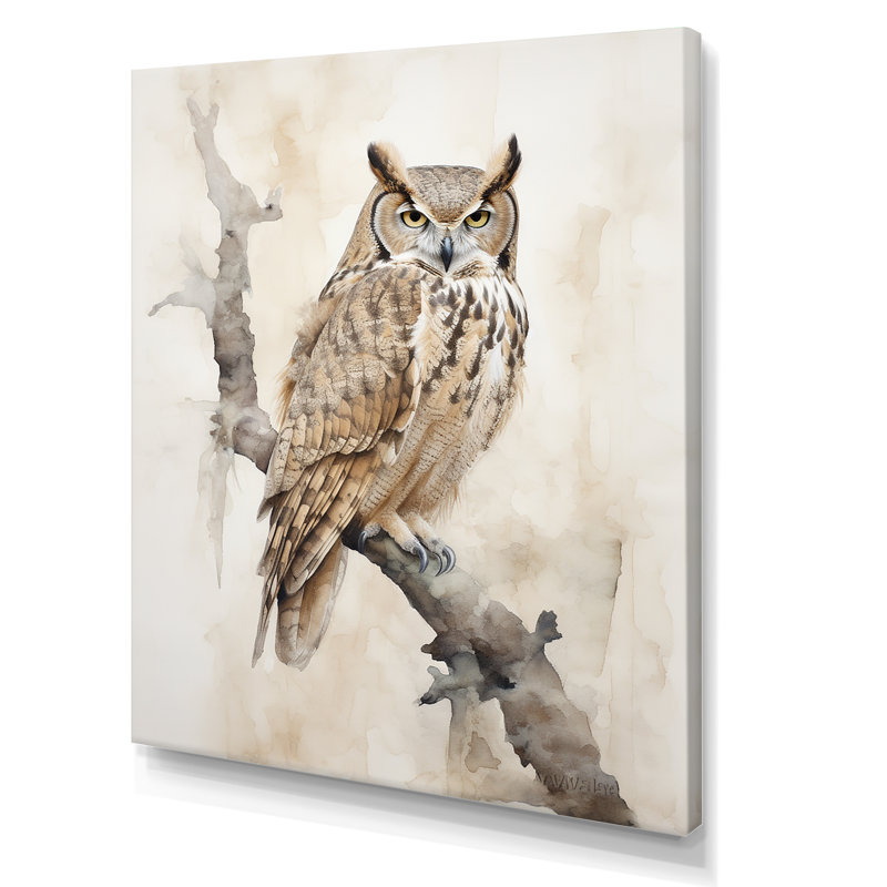 «Wise And Watchful Majestic Owl» sur toile, Toile tendue, H 40 po x l 30 po x P 1,5 po