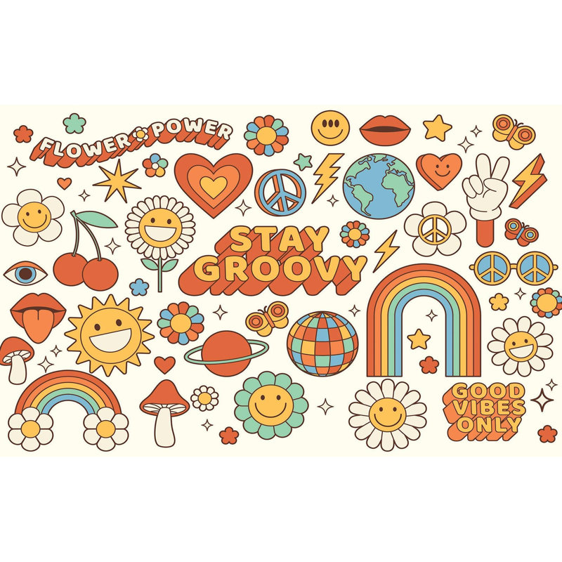 Premium Wallpaper Wall Mural - Retro Hippie Style, 144" L x 210" W