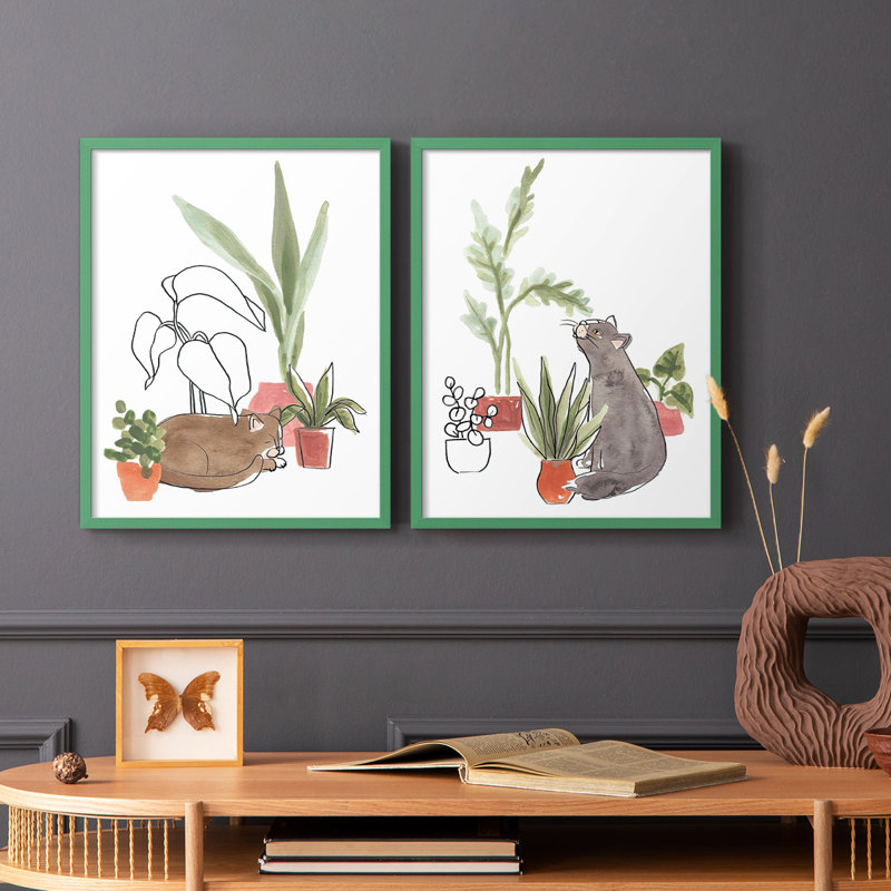 «PurrfectPlants III», reproduction encadrée de qualité supérieure - prête à être accrochée - aucun clou requis - aucun clou requis