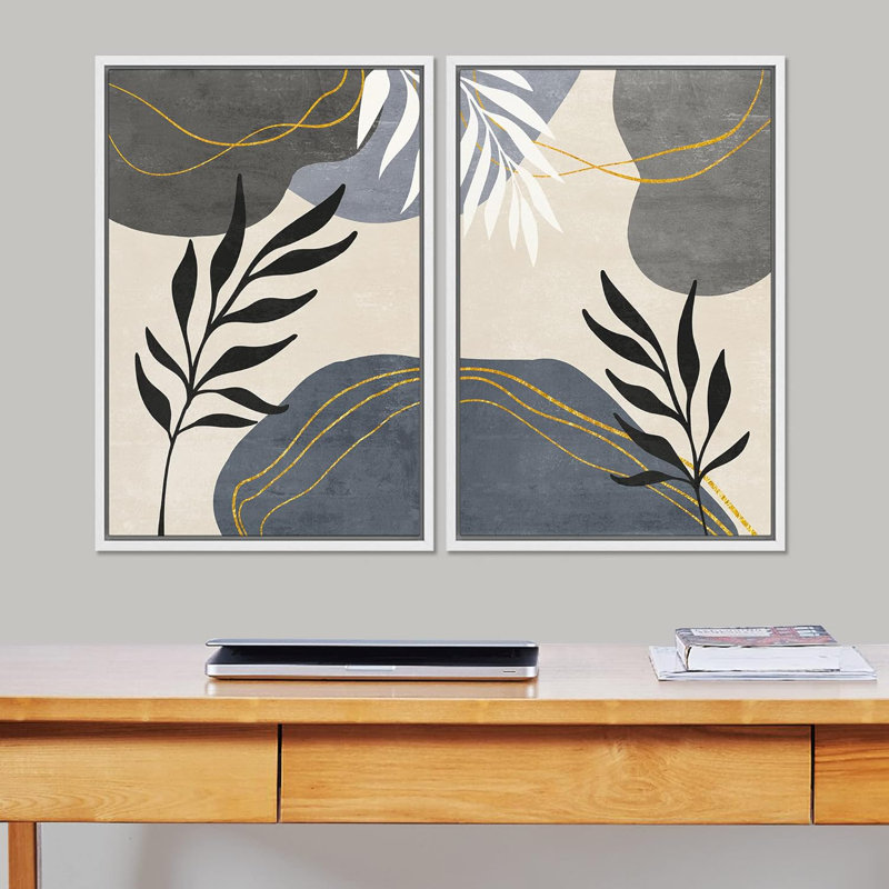 Formes abstraites de style forêt nordique Mid-Century, H 36 po x l 24 po, Blanc